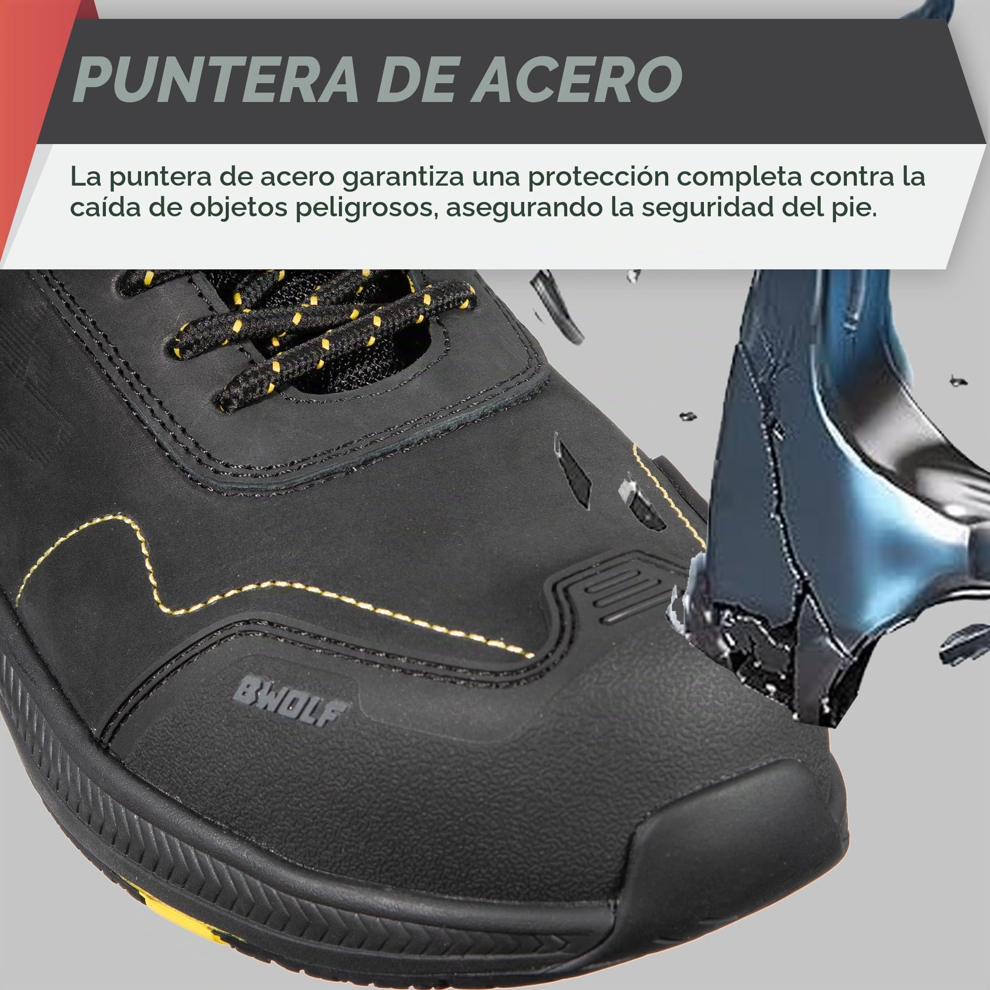 BWOLF Phoenix S3 - Zapatos de trabajo para hombre S3 de alta seguridad, impermeables, antideslizantes, 4 x 4 Grip Tech, suela Ergo