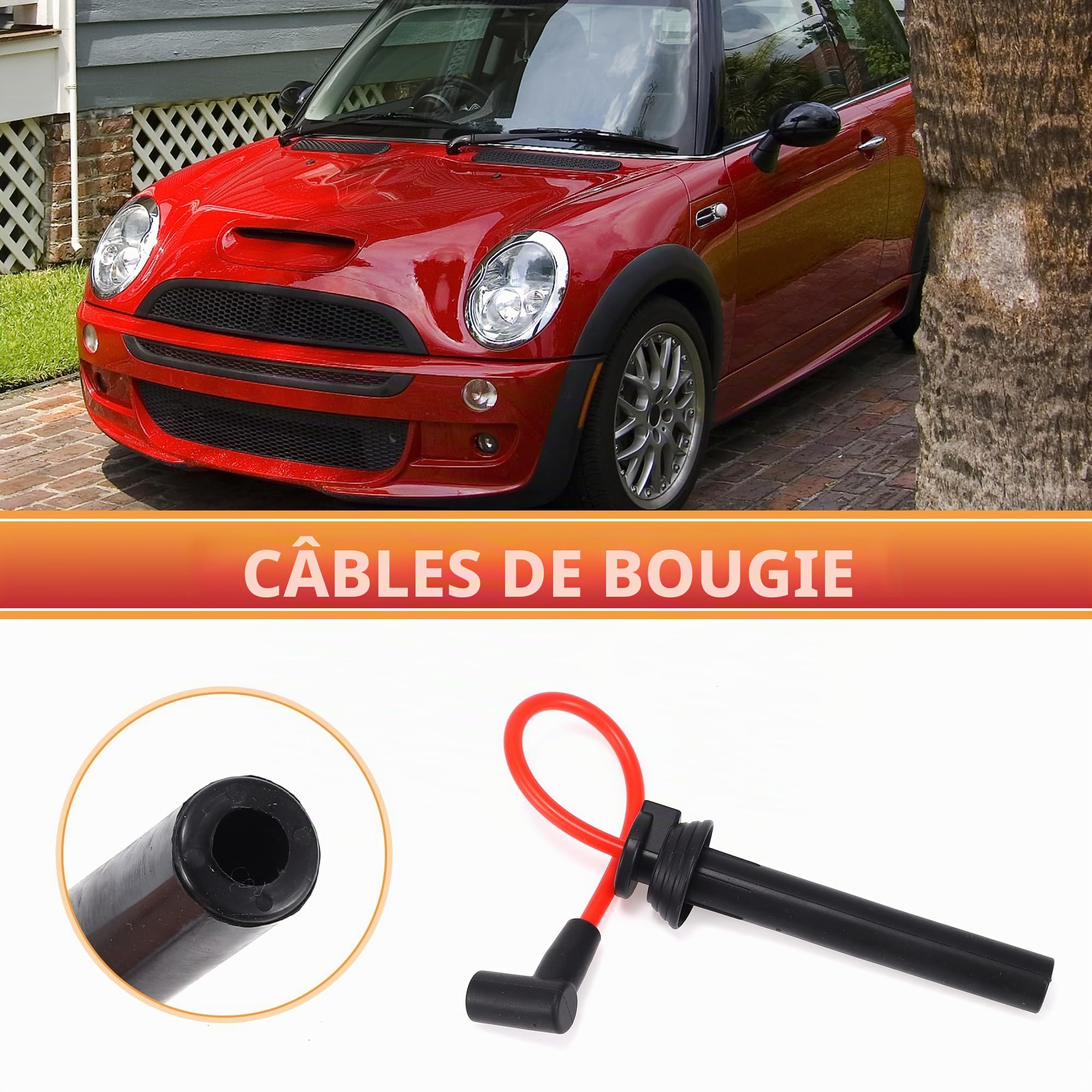 QUARKZMAN Câbles D'Allumage Pour Mini Cooper 1.6L L4 2002-2007 Lot De 4 | Couleur Rouge, Matériau Silicone Nickel, Résout Ratés Moteur, Pour Mini Cooper 1.6L L4 Supercharged 02-08