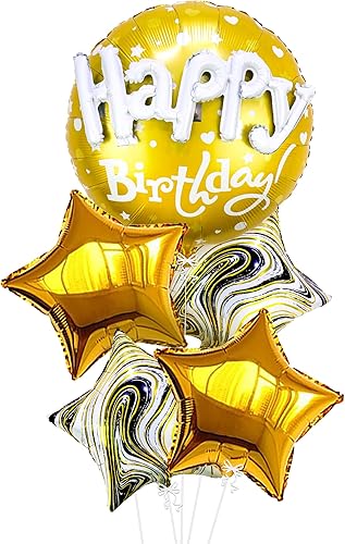 Miniatura 3 de KatchOn, Juego de 6 globos dorados con texto en inglés Happy Birthday, paquete de 6, globo dorado con el número uno para decorar el primer