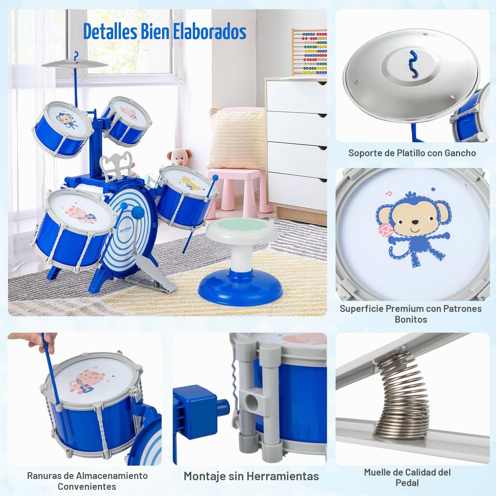 GOPLUS Batería de Jazz Infantil con 5 Tambores y 1 platillo