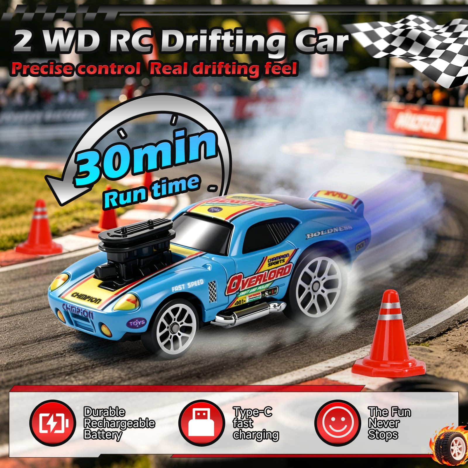 Mini Auto RC Drift 1:64, Auto Telecomandata con 3 Velocità, Tipo-C, 2,4 GHz + App Bluetooth, Carrozzeria in Lega Trazione Posteriore, Regalo per Bambini dai 6 Anni (Blu)