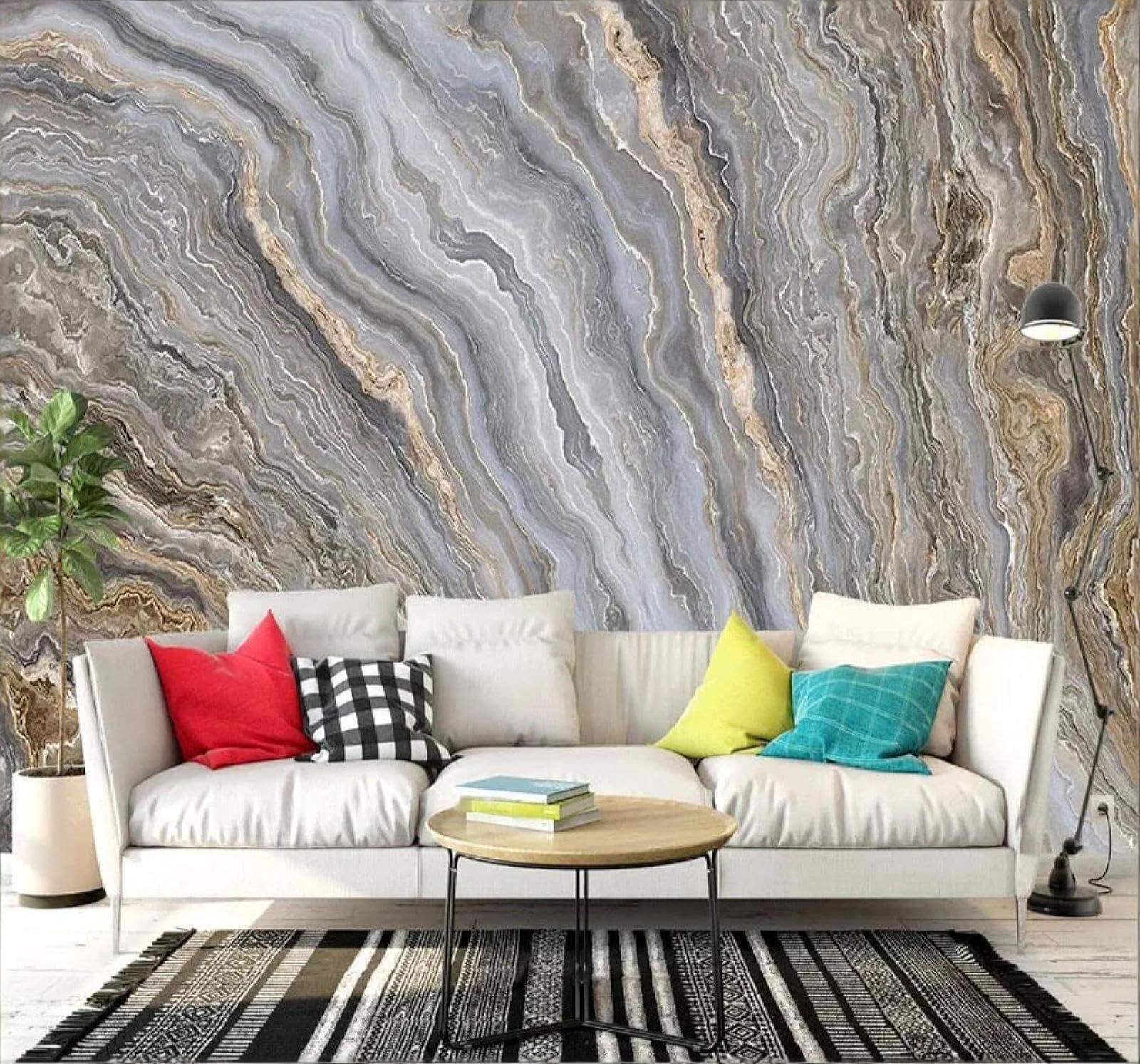 XLMING Abstract Stone Texture Gold Marble Effect Art 3D Wallpaper Silky Texture Home Study Office Grey Dining Room Sofa Bedroom Living Room TV Backdrop-400cm×280cm