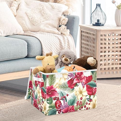 Miniatura 5 de Contenedores plegables de almacenamiento de flores de Navidad para ropa, contenedores de almacenamiento de tela con asa reforzada, organizadores de