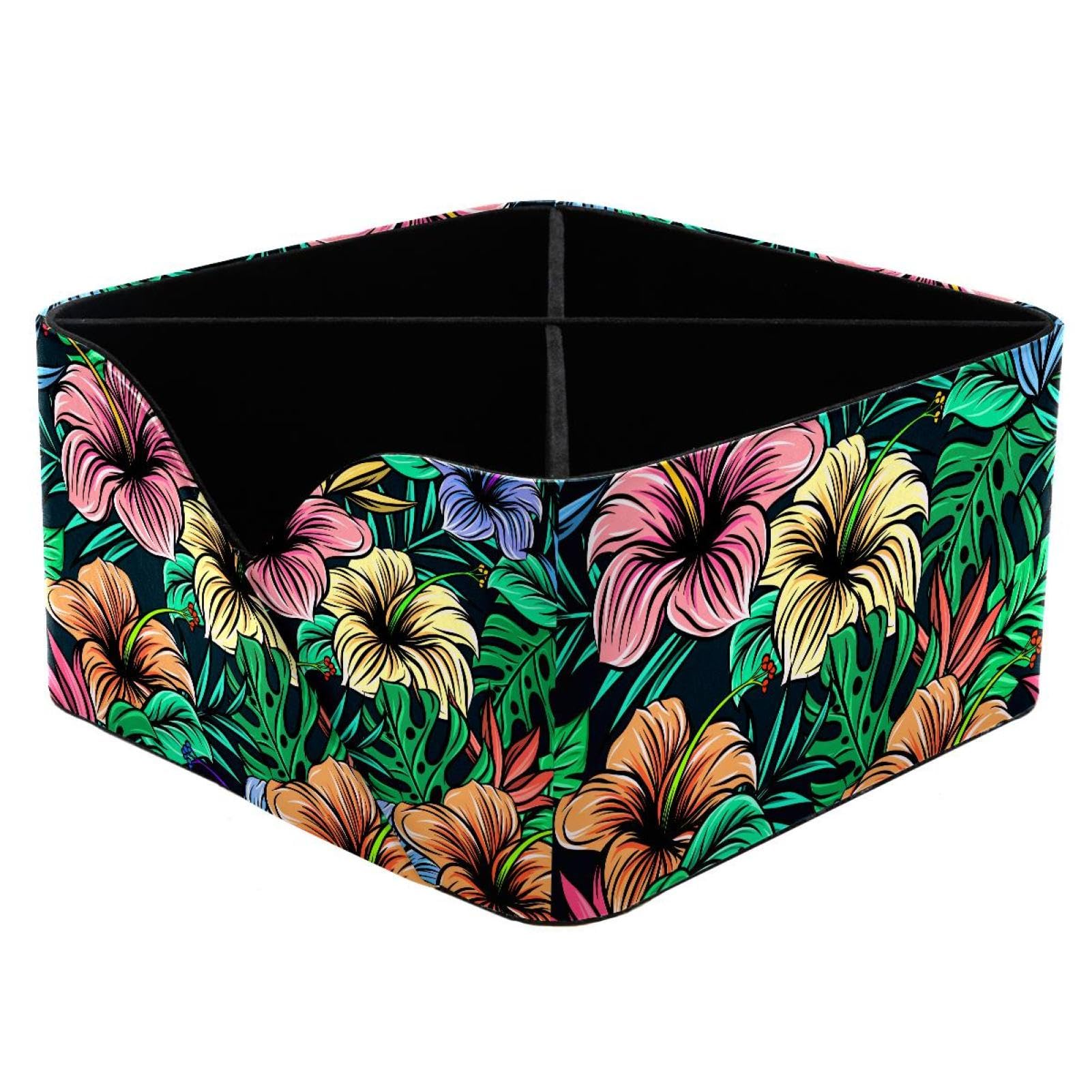 KengjuTesu Hibiscus Flowers Desktop Organizer Pen Holder, Rectangular Pencil Cup for Office, Study and Makeup Stations
