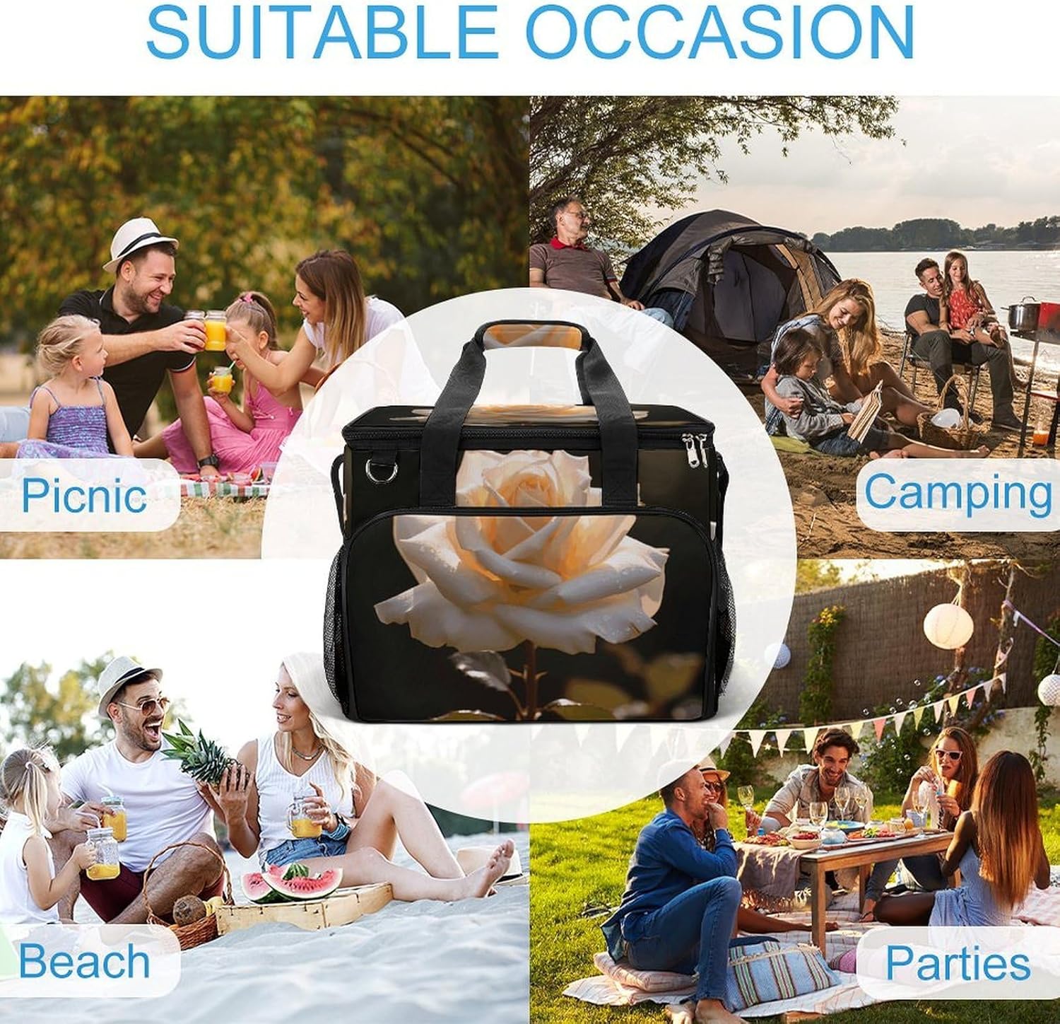 Insulated Picnic Backpack Tote Bag, Large Capacity 30L Glow in The Dark Cooler Bag Leakproof Beach Bags Portable Lunch Box Waterproof Picnic Basket for Beach Camping BBQ