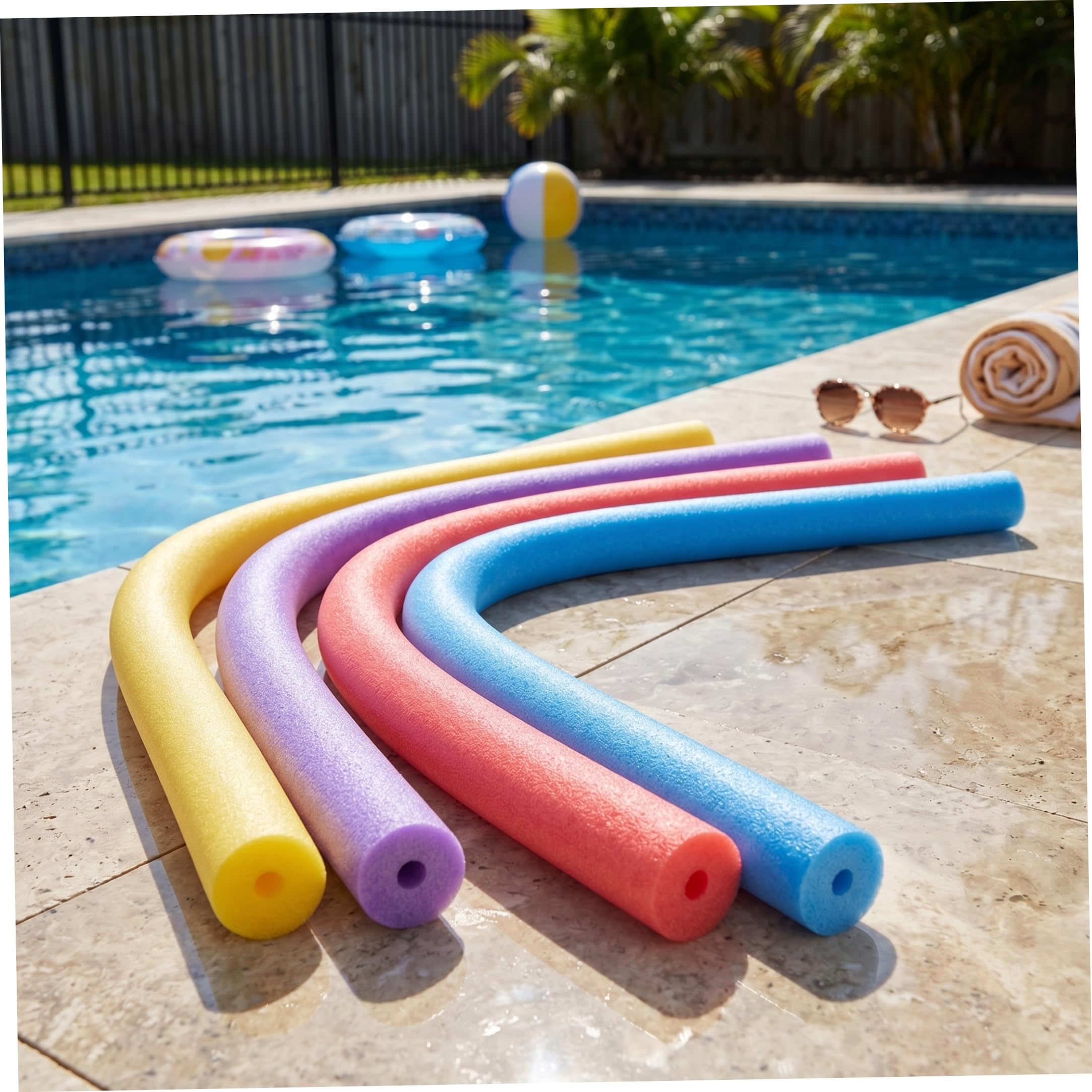 Lot de 4 nouilles de piscine jumbo en mousse - Flotteurs creux flottants de 150 cm pour jeux d'eau pour enfants (rouge, jaune, violet, bleu)