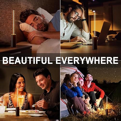 Miniatura 5 de Lámpara portátil inalámbrica, 3 vías táctil USB, recargable, funciona con pilas, lámpara pequeña minimalista para mesita de noche y cocina, luz