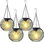 Lanternes solaires en plein air, Ortiny Lumières solaires améliorées Outdoor Waterproof Metal Lanternes de suspension décoratives lumières d'Halloween de Noël pour jardin de jardin Patio Pathway Tree,paquet de 2