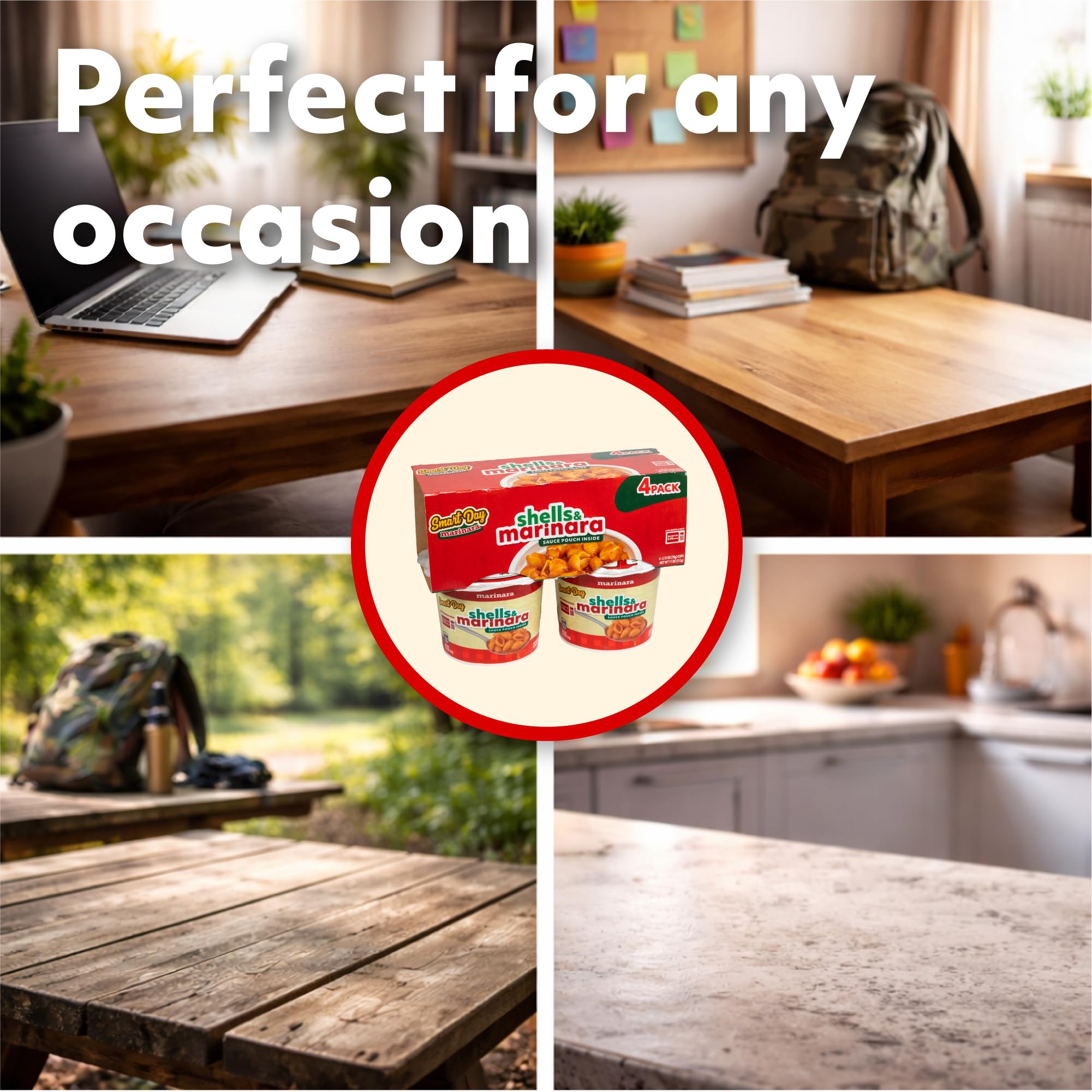 Smart Day Pasta in a Cup, 4-Pack, Quick & Delicious Instant Pasta Meal, Shelf-Stable, Ready in 3.5 Minutes, Sauce Pouch Included in Each Cup. (MARINARA)
