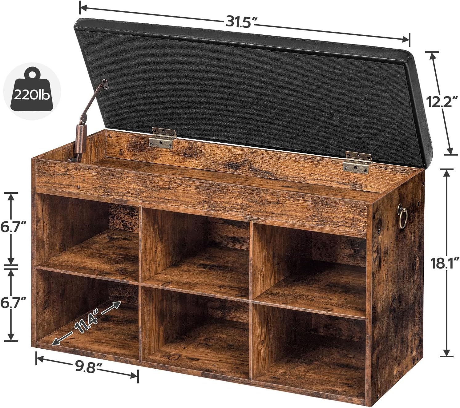 Diagram showing the dimensions of the HOOBRO BF80HX01 Shoe Storage Bench and its weight capacity