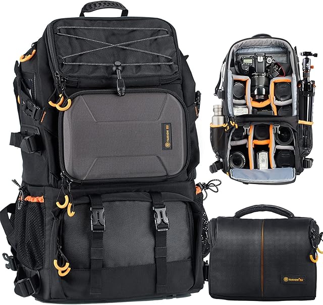 TARION Camera Backpack Large 2-in-1 with Extra Camera Bag for SLR D-SLR (25 litres, Black)