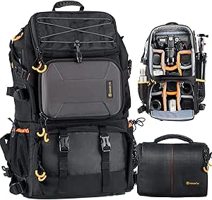 TARION Pro 2 Bags in 1 Camera Backpack Large with 15.6" Laptop Compartment Waterproof Rain Cover Extra Large Travel Hiking Camera Backpack DSLR Bag