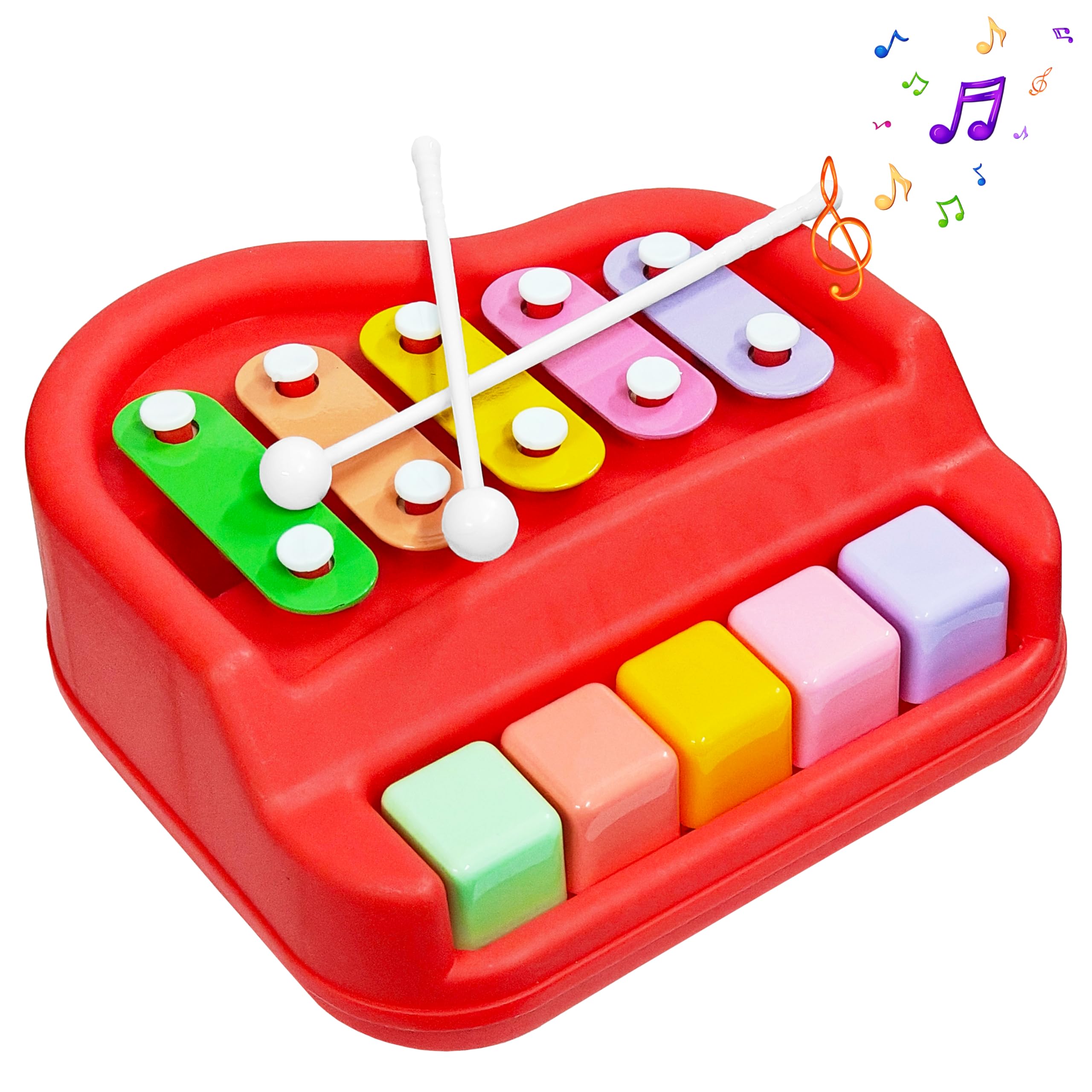 VGRASSP 2 in 1 Small Xylophone and Piano Toy for Kids with Colorful Keys and Drum Sticks - Musical Instrument Toy for Baby and Toddlers - Red-image-42