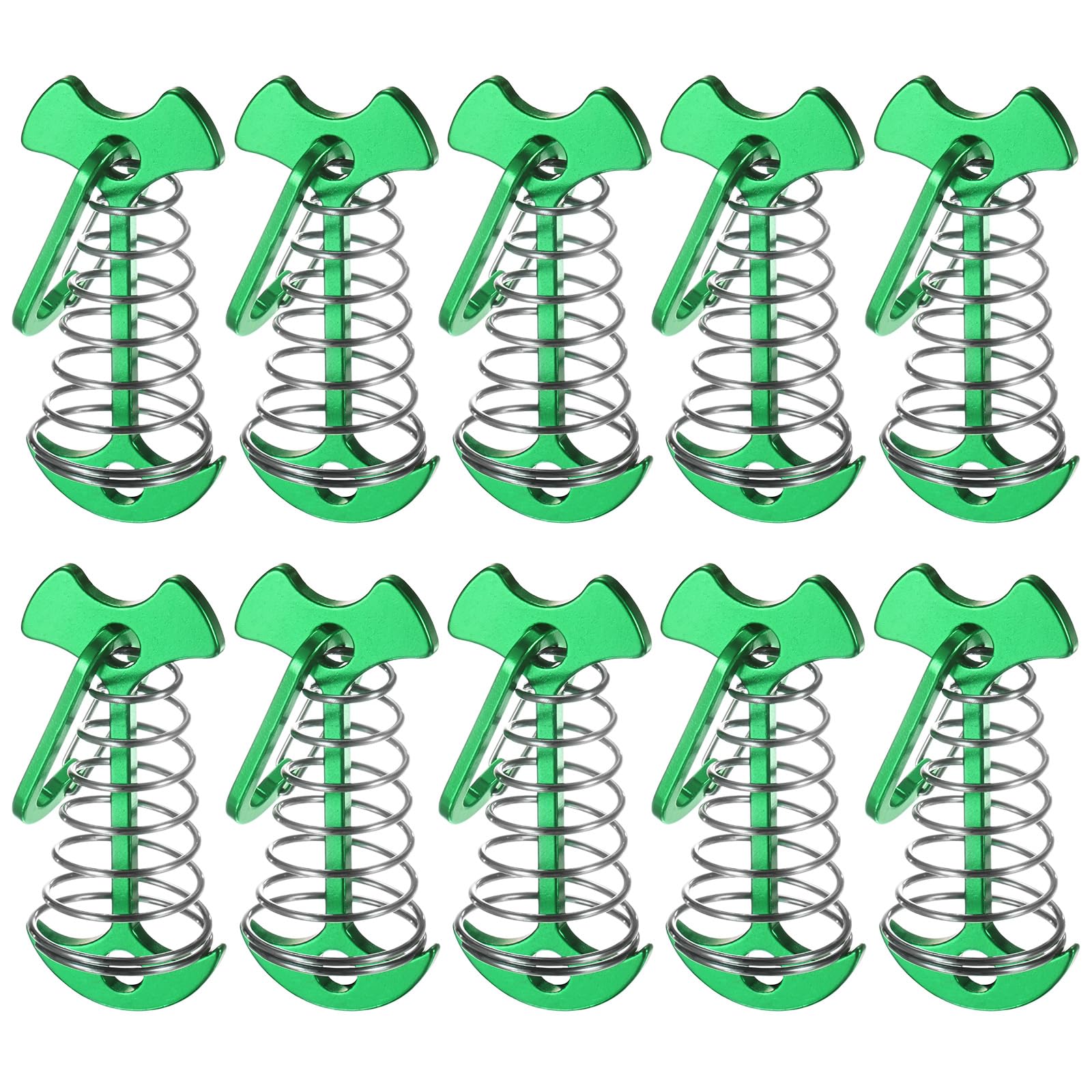TIXIPEM Fishbone Deck Anchor Pegs with Buckles [10PCS] - Aluminium Tent Stakes with Spring Buckle Use for Camping & Hiking - [Green] Windproof Tie Down Tent Stakes