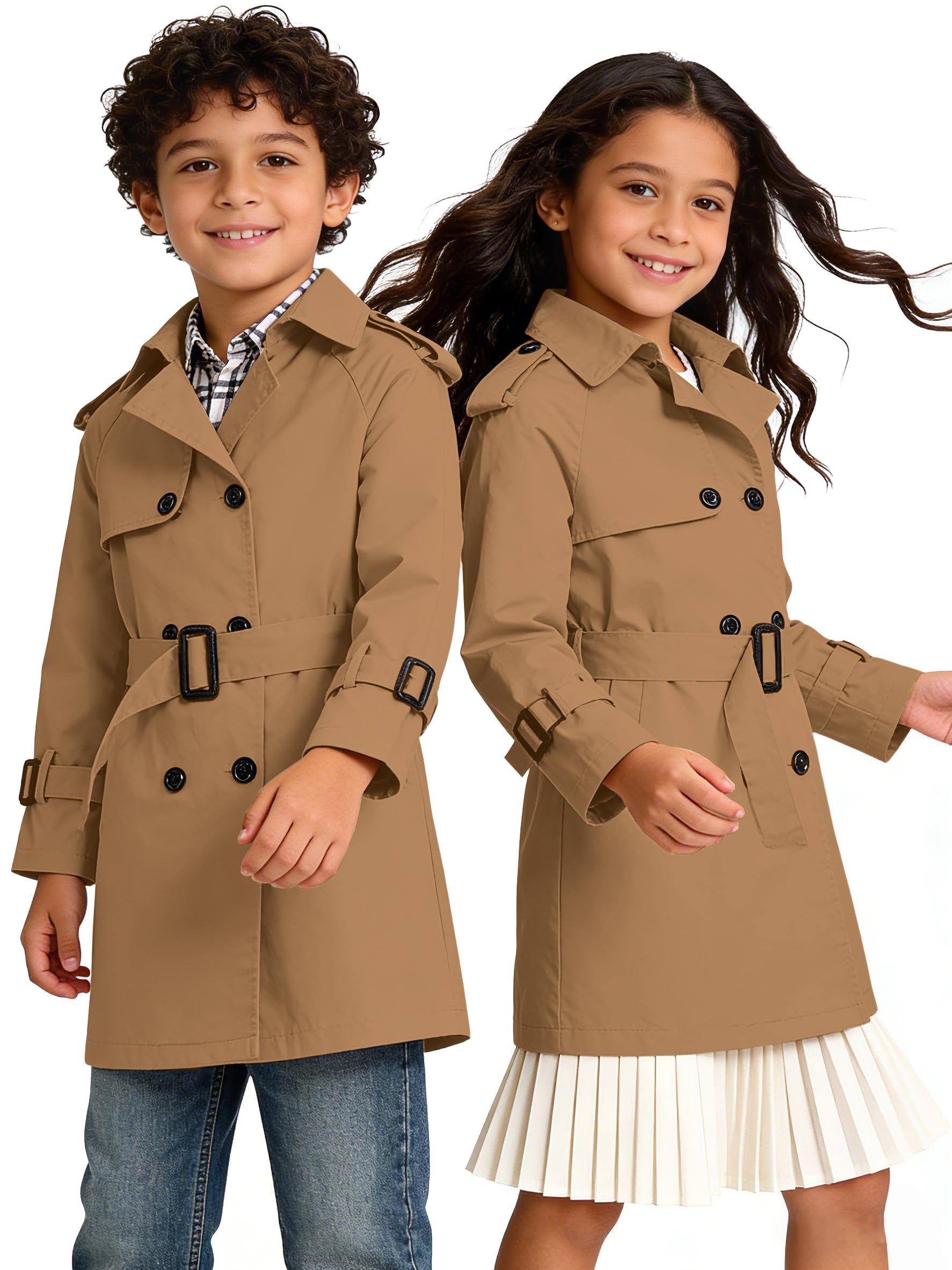 Cromoncent Kids Waterproof Double Breasted Lapel Trench Coat