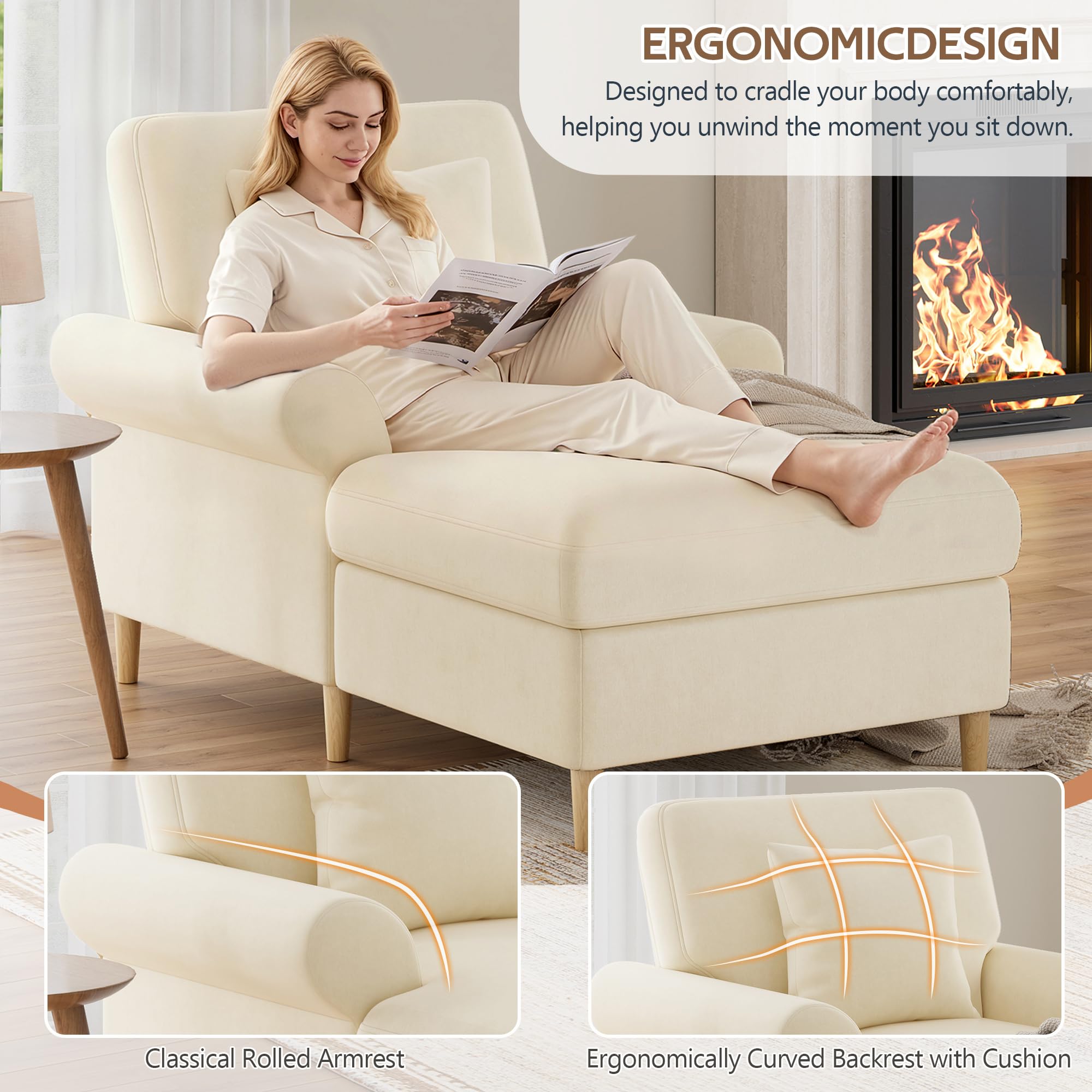 Sillón de relax acolchado, sillón plegable, cómodo sillón de lectura, sillón de salón, sillón de lectura, sillón de lectura, sillón de terciopelo grande, puf para salón y dormitorio, color