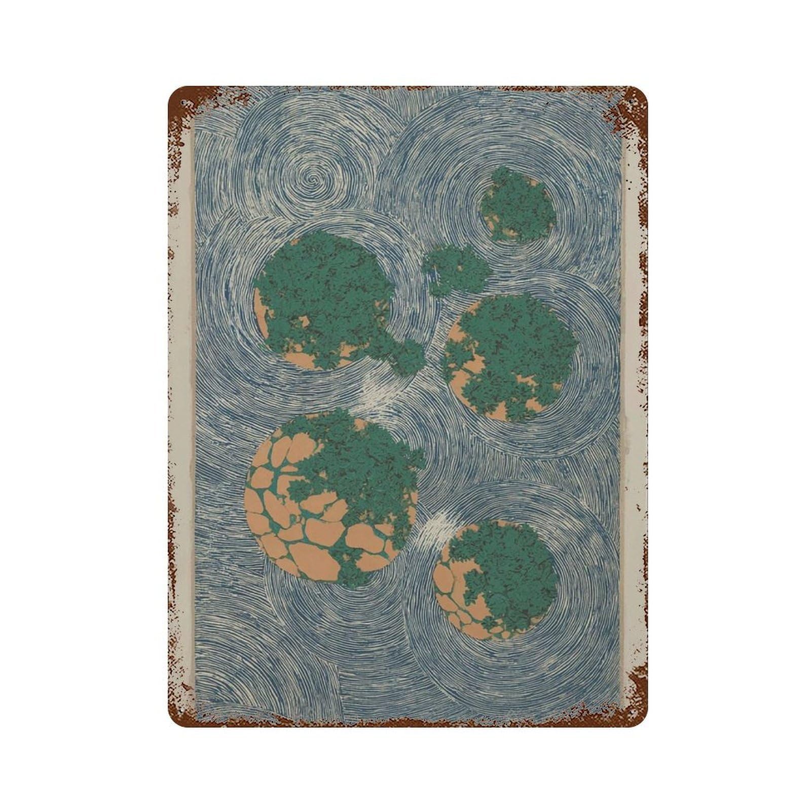 xiaoxiaoshen Abstract Japanese Nature Ripple Pattern Botanical Inspired Wall Decor Art Metal Tin Poster Modern Home Decor Art Home Bar Shop Decorations Vintage Sign 40x30cm