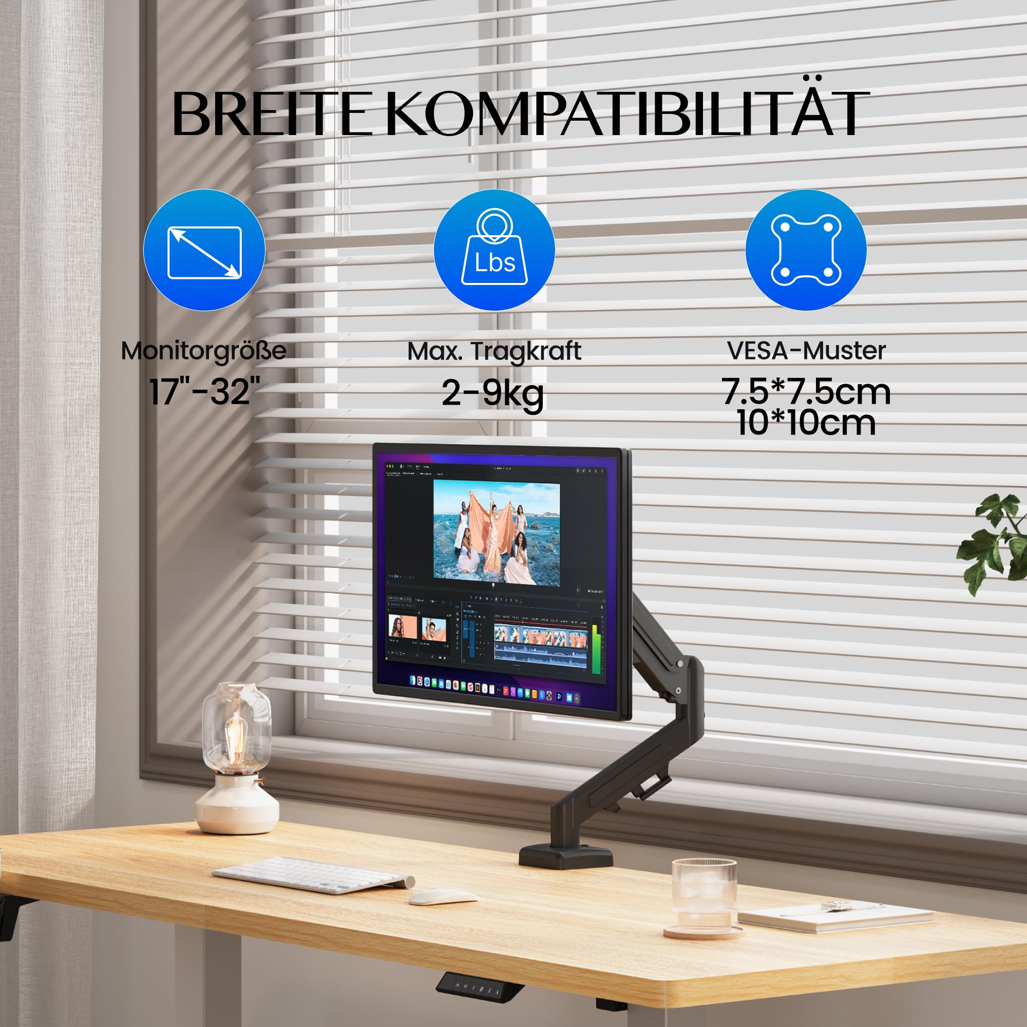 FLEXISPOT Supporto Monitor 17–32", Braccio a Gas Regolabile in Altezza e Orientabile, per 1 Monitor, Compatibile VESA 75x75/100x100, Fissaggio con Morsetto o Foro Passacavo