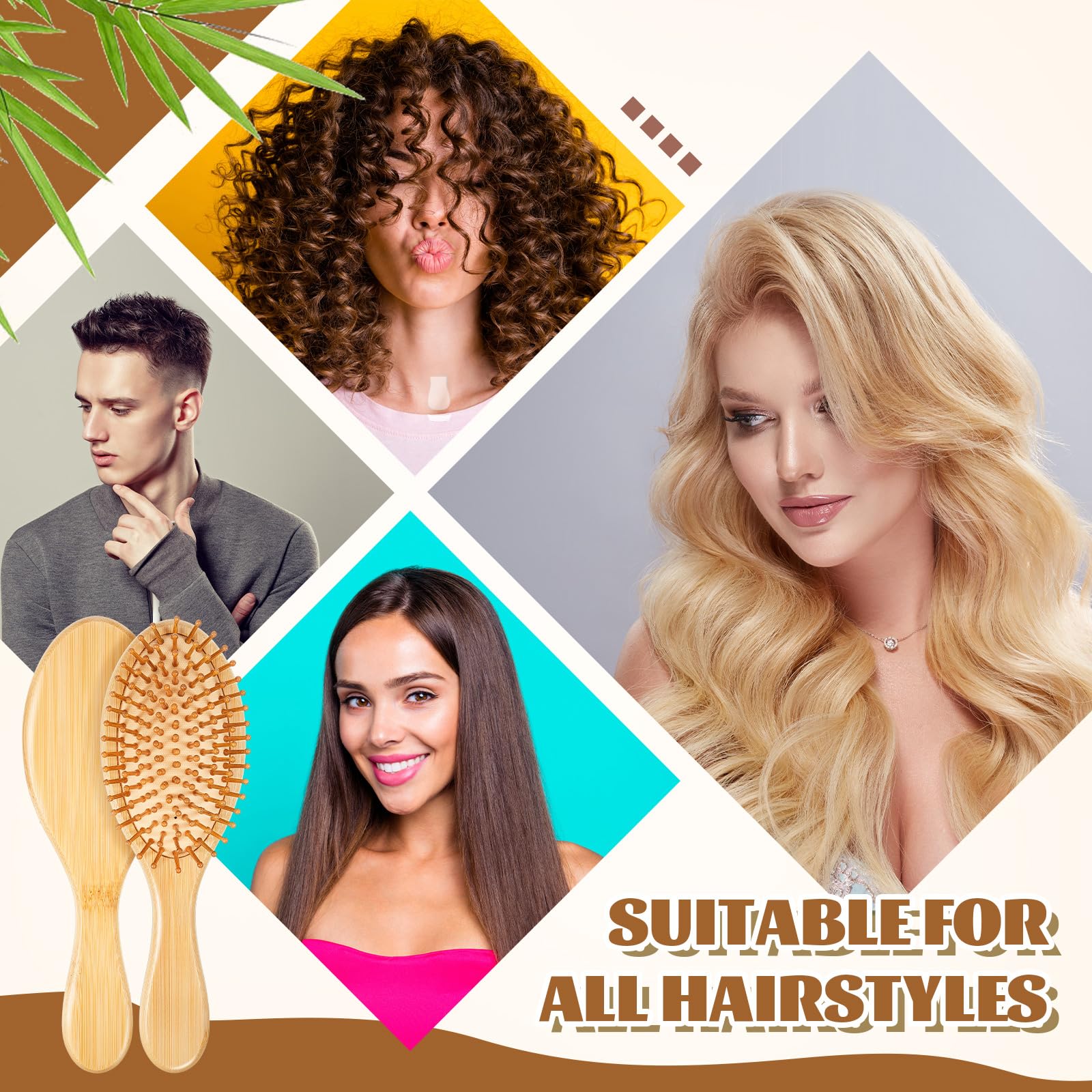 Weysat 12 cepillos de bambú para el cabello, cepillo de madera natural a granel, ligero, para masaje, cuero cabelludo, cepillo para desenredar el cabello, para mujeres y hombres, para todo tipo de
