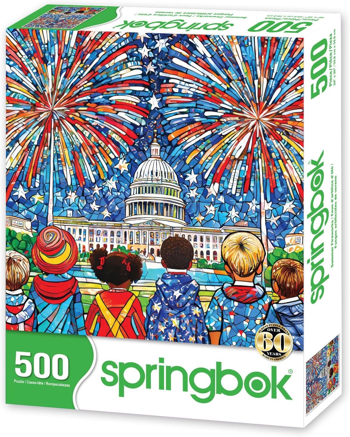 Springbok Summer Fireworks 500 Piece Jigsaw Puzzle for Adults - 4th of July Celebration - Unique Cut Pieces - Made in USA