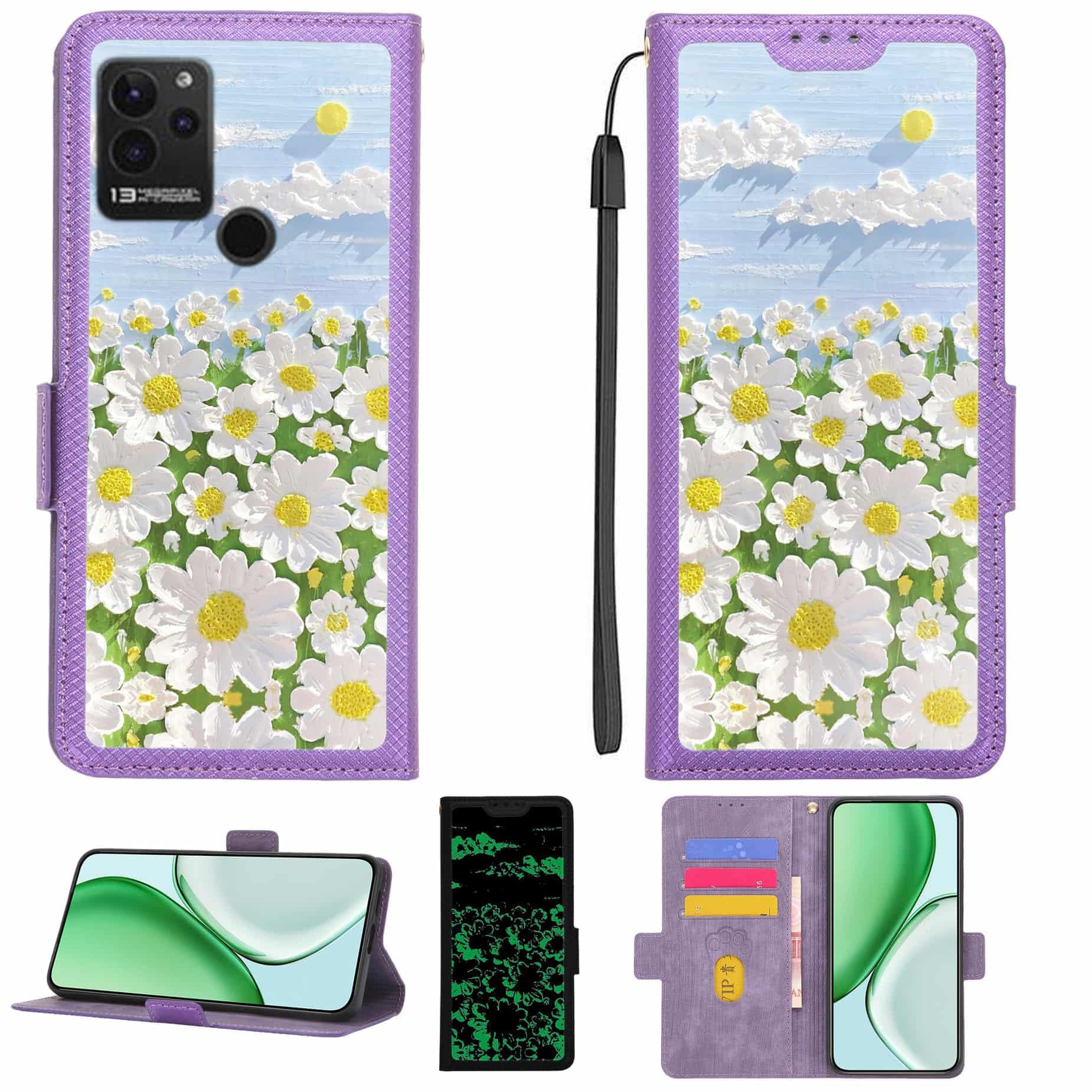 Case Compatible for Lava Blaze 4g Phone Case Flip Cover [with Tempered Glass Screen Protector][RFID Blocking][Luminous Effect] LPT-CJ