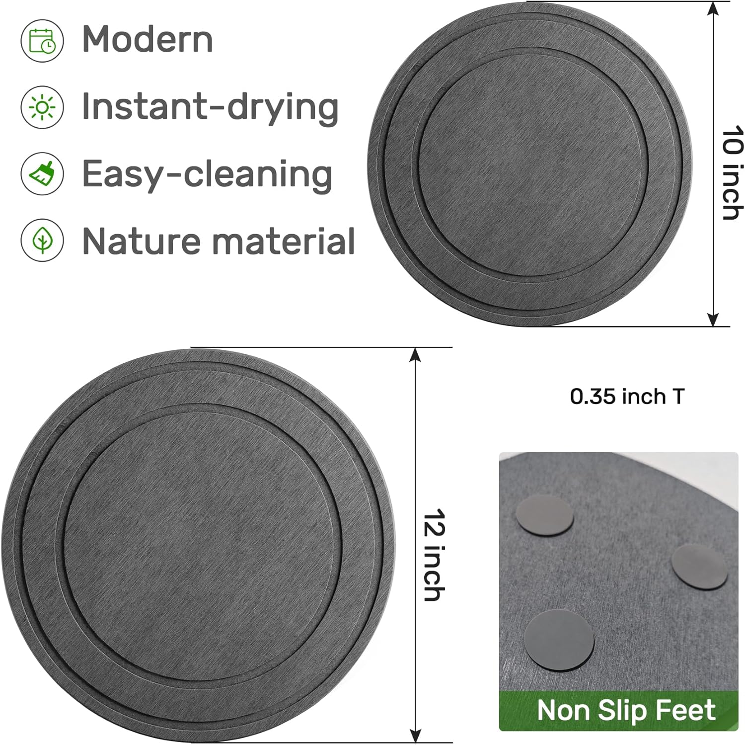 Diatomaceous Earth Plant Saucer for Indoor, 2 Pack 12 inch, Instant Dry Pot Saucer, Plant Drip & Drainage Tray for Indoor, Stone Gray - Image 6