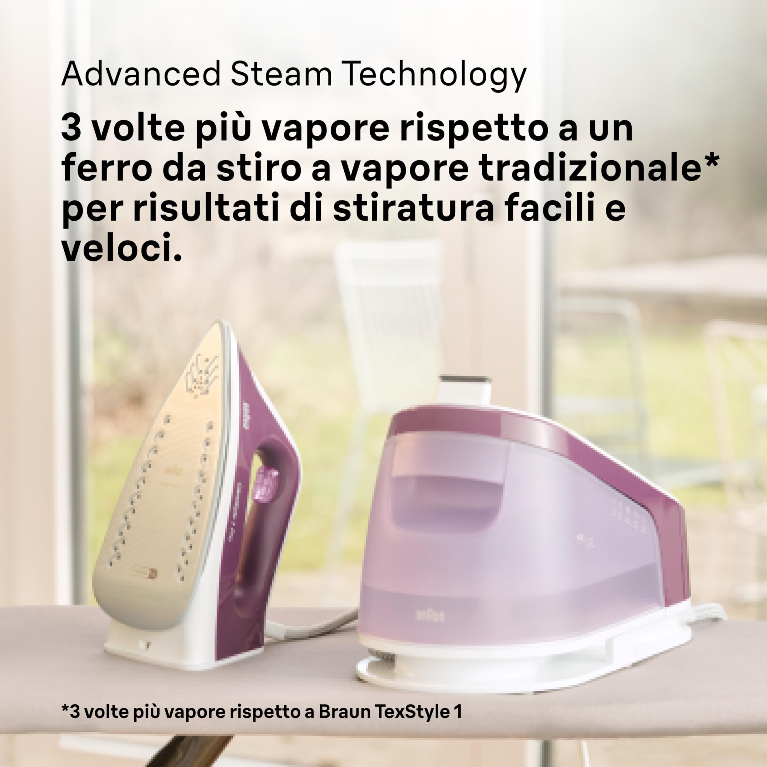 Braun CareStyle 1 Pro – Sistema Stirante a Vapore con Caldaia, Ferro da Stiro con Potente Getto Vapore, Piastra FreeGlide 3D, Serbatoio 1,7 L, Stiratura Veloce ed Efficiente, Viola (IS1514VI)