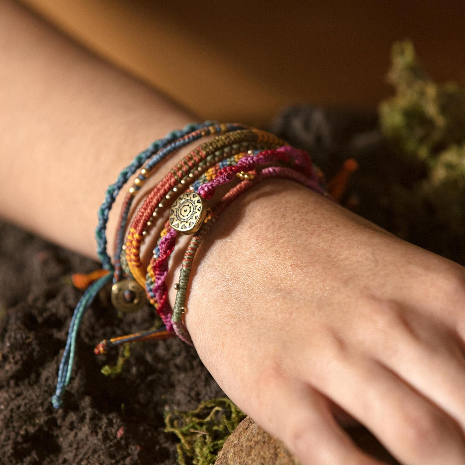 Wakami Boho Earth Charm Bracelets | Braided Beaded Stackable Waterproof Women's Jewelry | Fair Trade Handmade & Valentine's Gifts for Women and Men