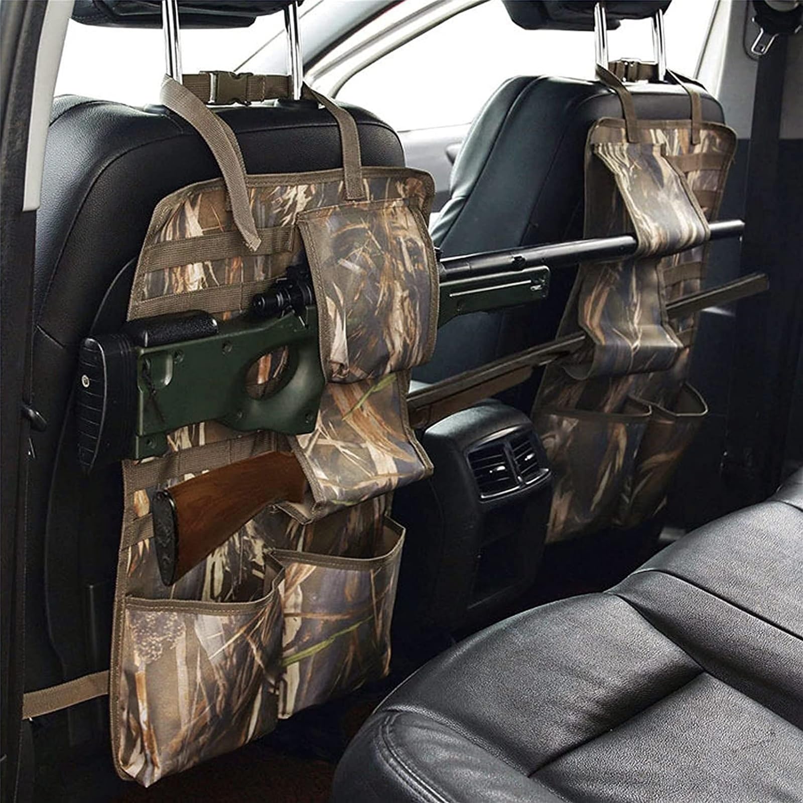 QCHIAN Tactical Car Seat Back Gun Rack Organizer, Automotive Gun Rack Holder for Rifle/Shotgun, Molle Car Backseat Gun Storage for Vehicle Truck SUV, 2 Pcs (Beige)