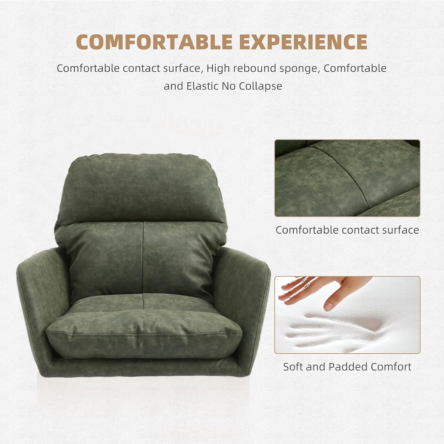 XIFAN PU Leather Office Chair with Thick Padded Seat - 360° Swivel,Height Adjustable Desk Chair with Heavy-Duty Metal Base, Ergonomic Computer Chair for Home Office, Study Room, Conference, (Green)