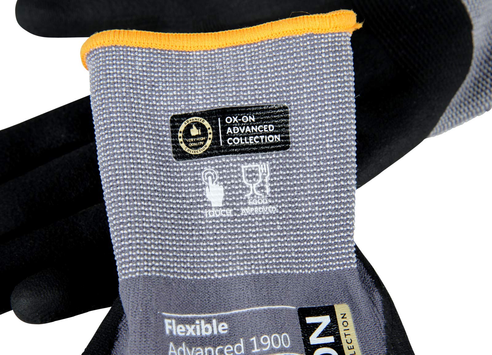 Guante OX-ON flexible Advanced 1900 - Guantes de montaje de nitrilo (talla 6-12, duraderos y aptos para pantalla táctil, ajuste perfecto (7/S)