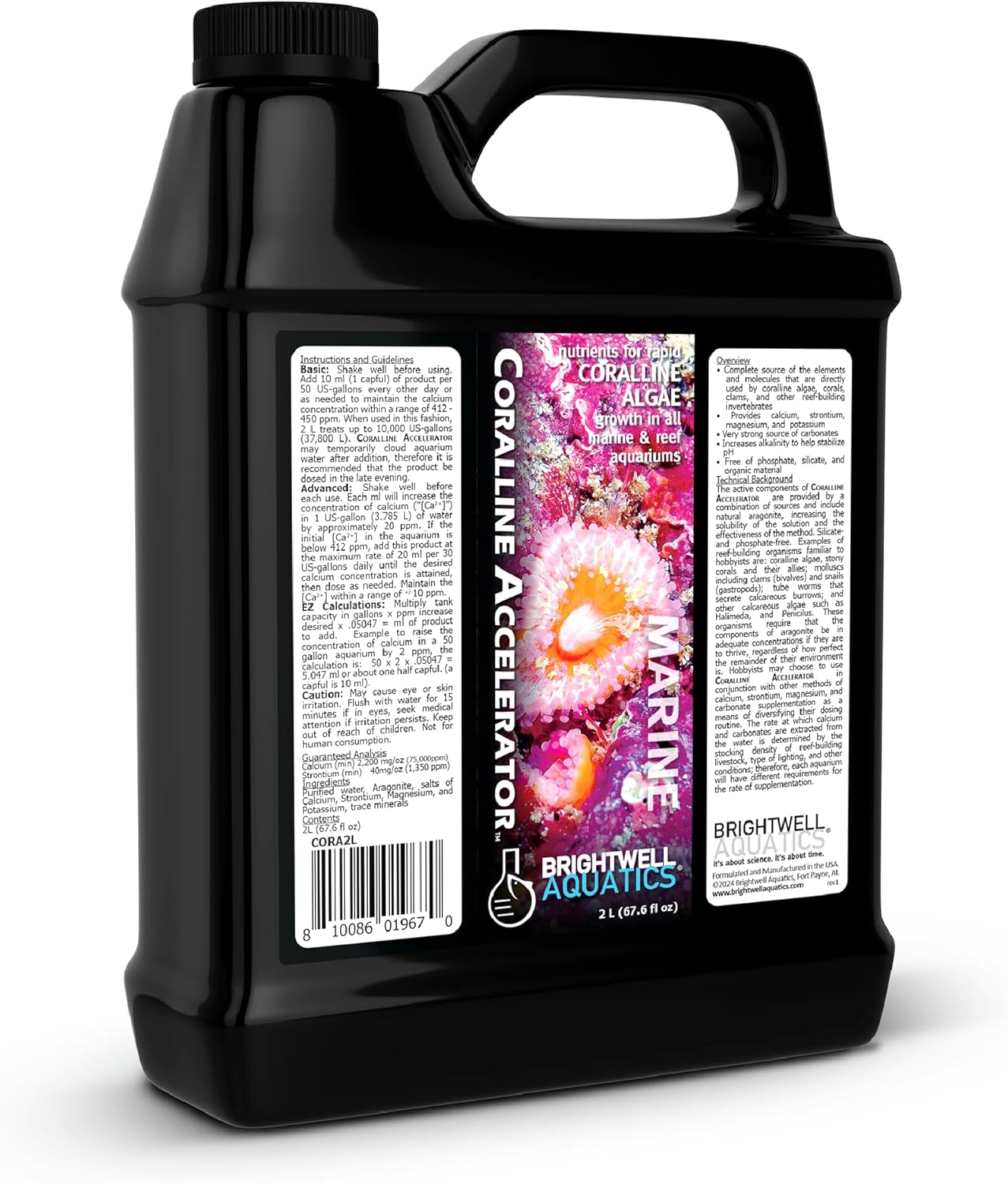 Brightwell Aquatics - Coralline Accelerator - Multi-Nutrient Supplement for Coralline Algae Growth in Marine and Reef Aquariums - Aquarium Water Treatments, 67.6 fl oz