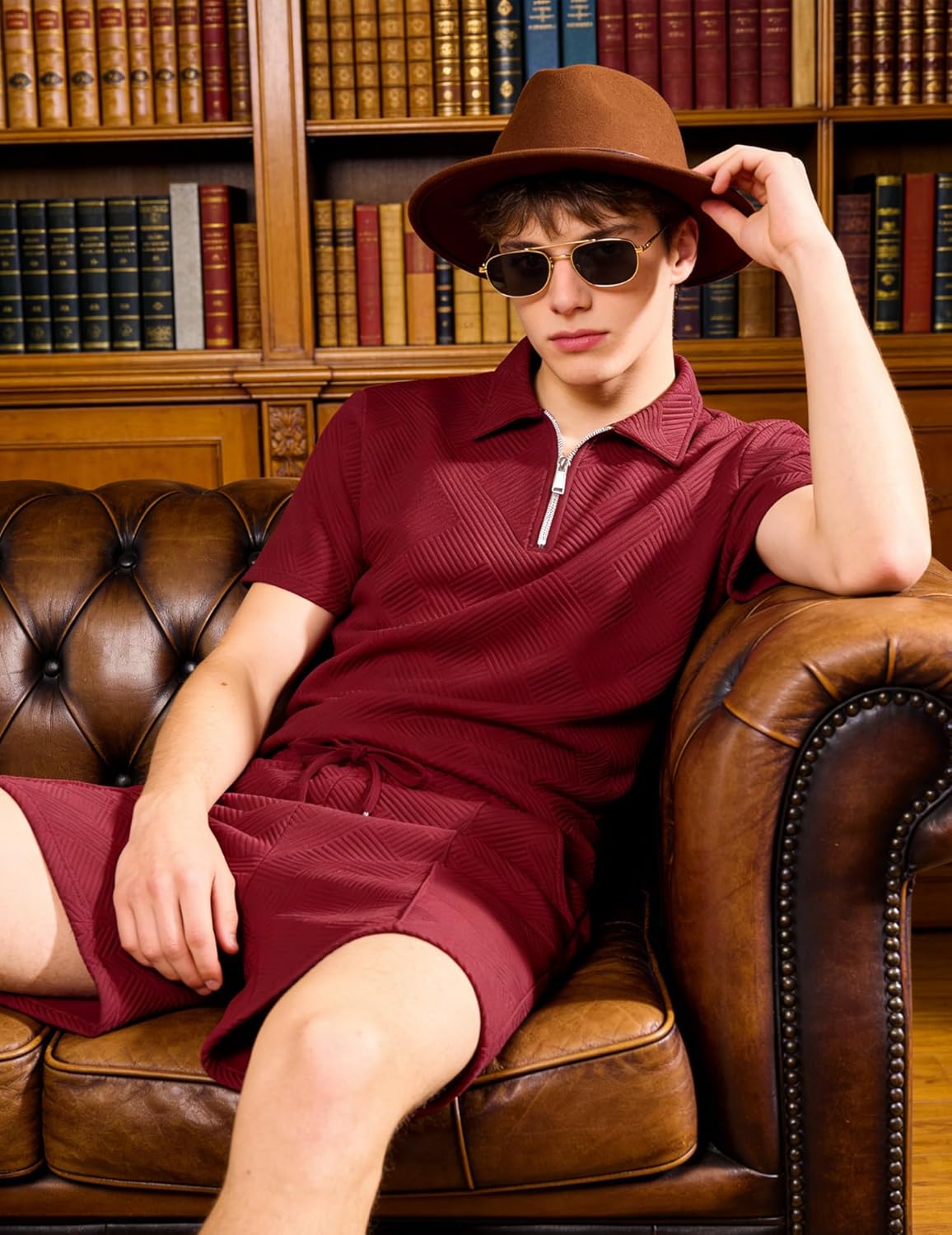 UOUA Mens Summer Track Suits 2 Piece Shorts Sets Short Sleeve Sweatsuit Outfits 1/4 Zip Golf Polo Shirts Loungewear - Image 5