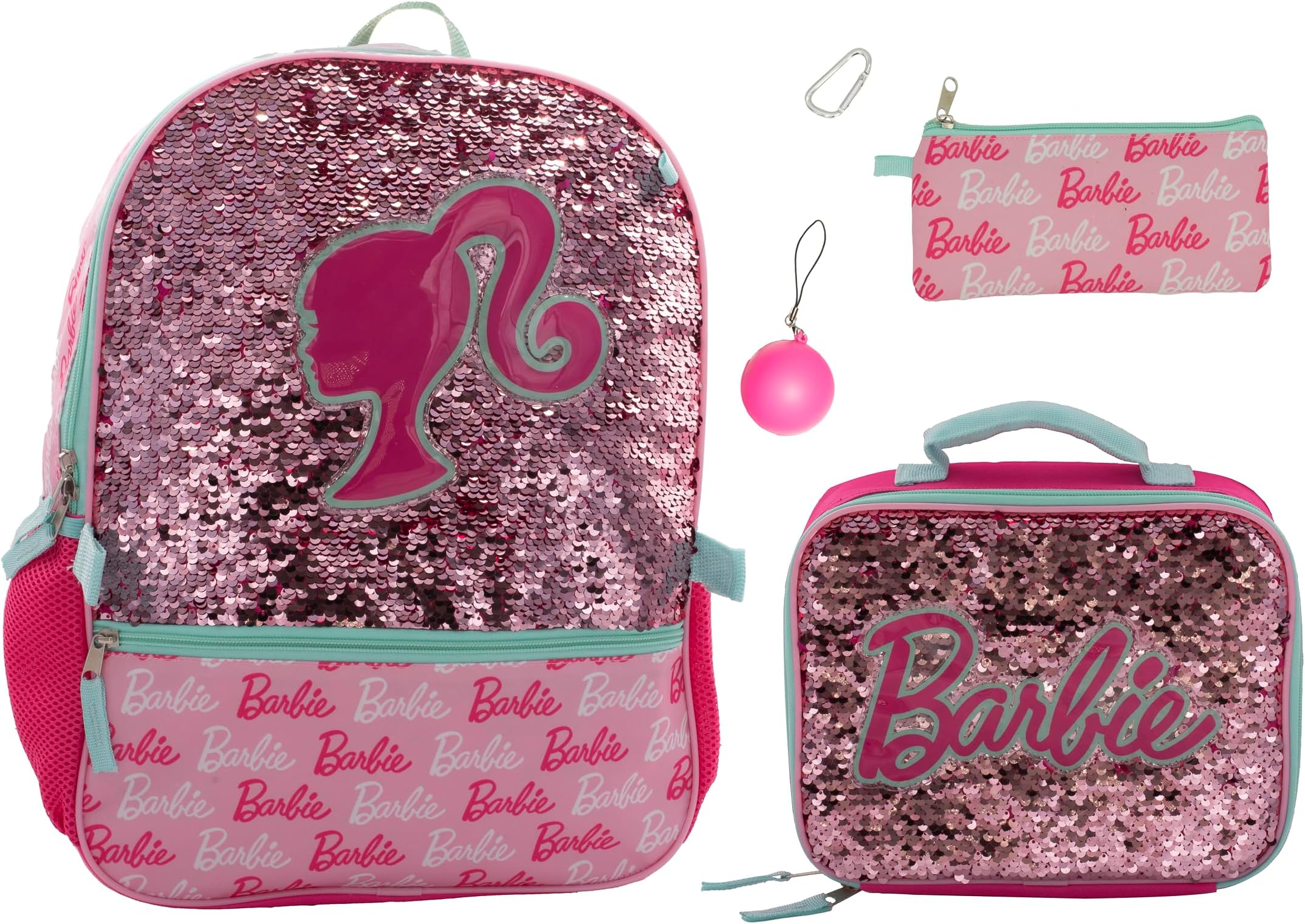 Barbie 4 Piece Backpack Set, Sparkle & Shine with this Magic Flip Sequin School Bag for Girls with Zip Front Pocket, Pink