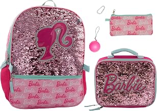AI ACCESSORY INNOVATIONS Barbie 4 Piece Backpack Set, Sparkle & Shine with this Magic Flip Sequin School Bag for Girls with Zip Front Pocket, Pink