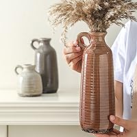 Vista 4 de Ceramic Vases Set of 3, Neutral Rustic Farmhouse Vase with Handle, Decorative Flower Vases Home Decor Modern Boho Pampass Vase for Table Mantel