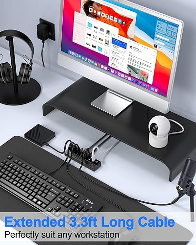 Miniatura 8 de Qeefun Hub USB alimentado, extensor de datos USB 3.0 de 7 puertos con interruptores LED individuales de encendidoapagado y puerto de soporte de