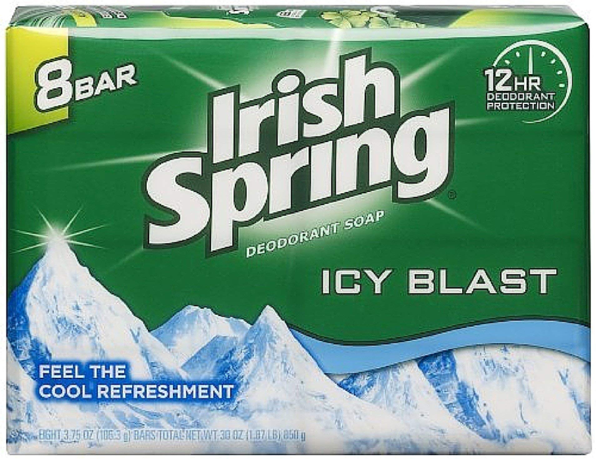 Irish Spring Icy Blast Deodorant Bar Soap 3.75 oz, 8 ea (Pack of 4)