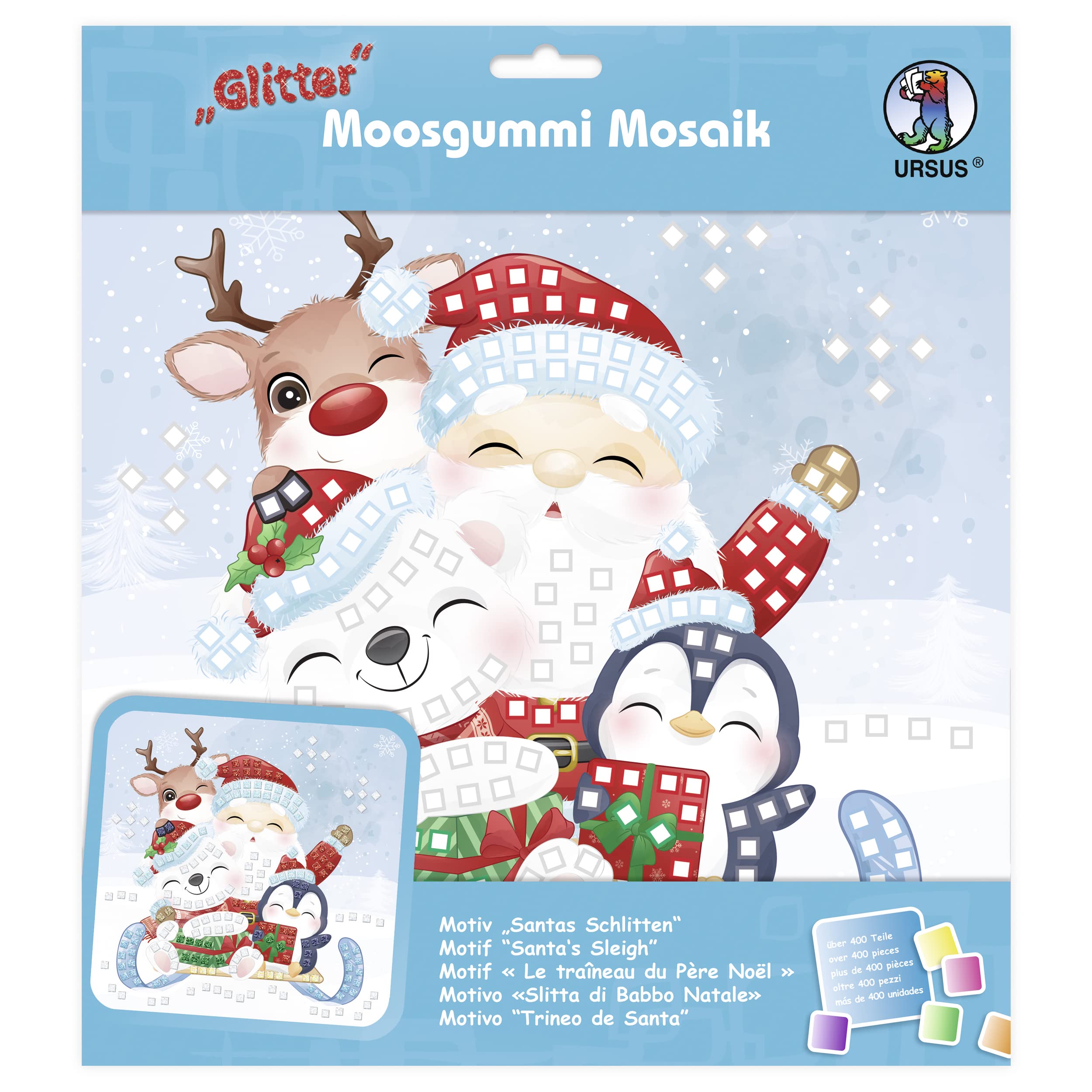 Ursus 8420021 – Glitter-Moosgummi-Mosaikbild 'Santa's Schlitten'