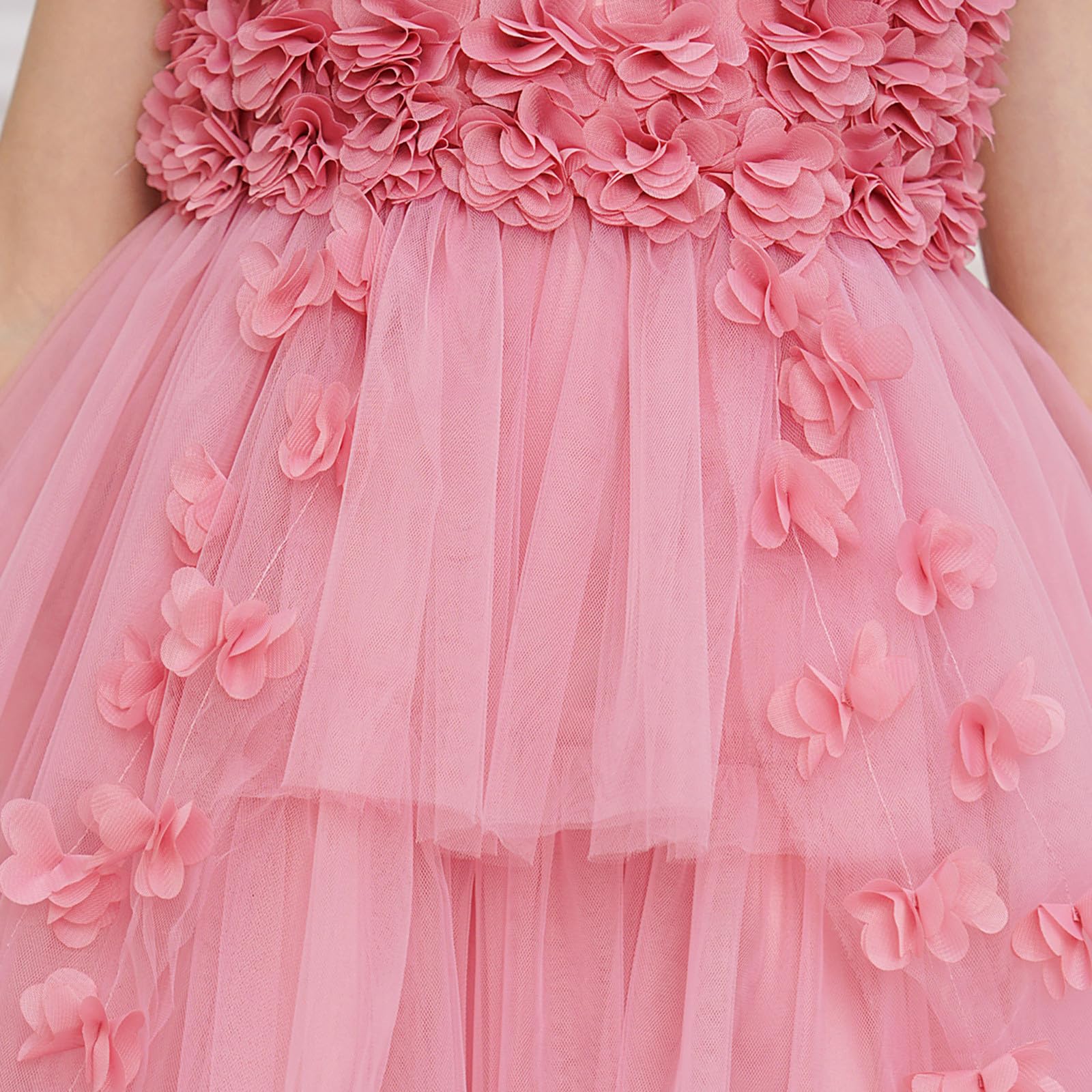 Vestidos para niñas: Elegante Vestido con Cola Floral 3D Fiesta Informal Edades de 7 a 12 años, Encaje, Ligero y Bordado, Ideal Uso Diario, Tendencia Infantil Estilo Casual/g