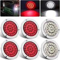 Vista 1 de Kit de 6 luces traseras LED redondas de 4 pulgadas para remolque, 4 rojas + 2 blancas de 4 pulgadas, luces LED redondas para parar, girar, marcha