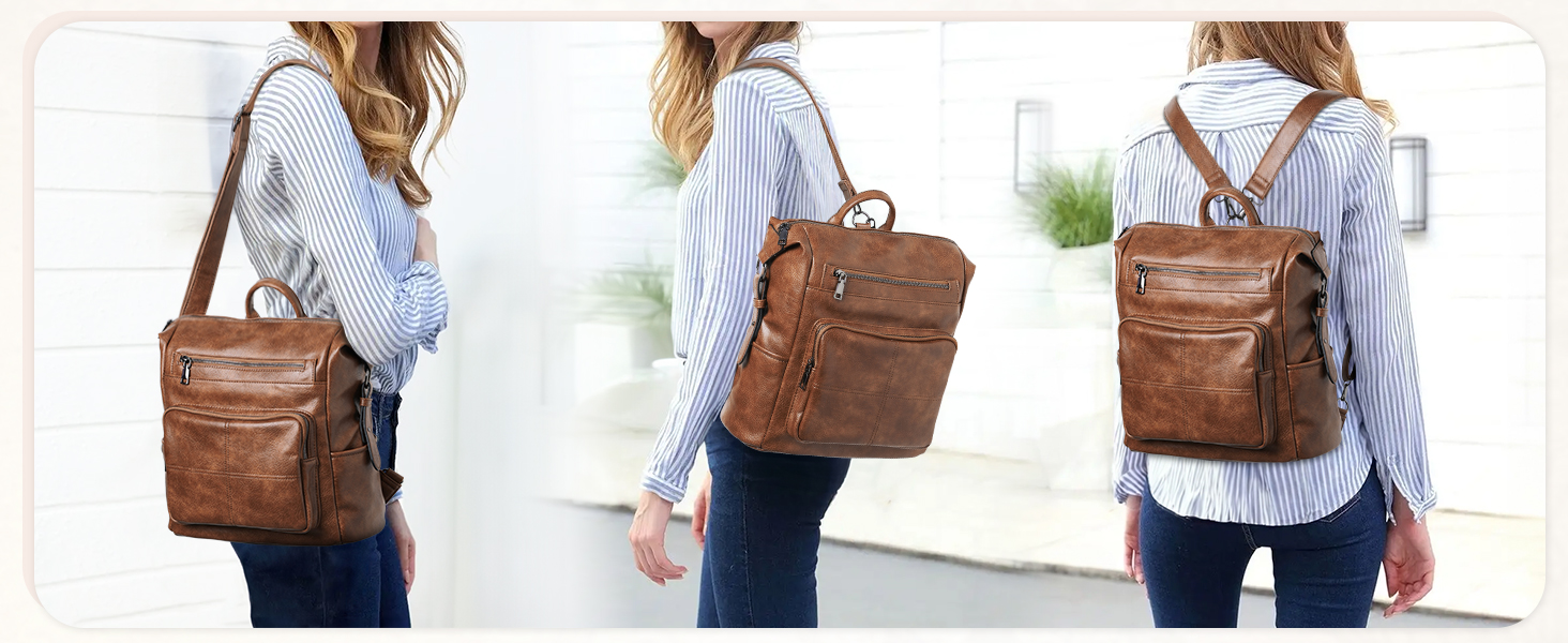 6259 Backpack Purse Set ,Vegan Leather Fashion Convertible Shoulder Bag Nyra Convertible Backpack Purse | Vegan Leather Backpack  main image 4
