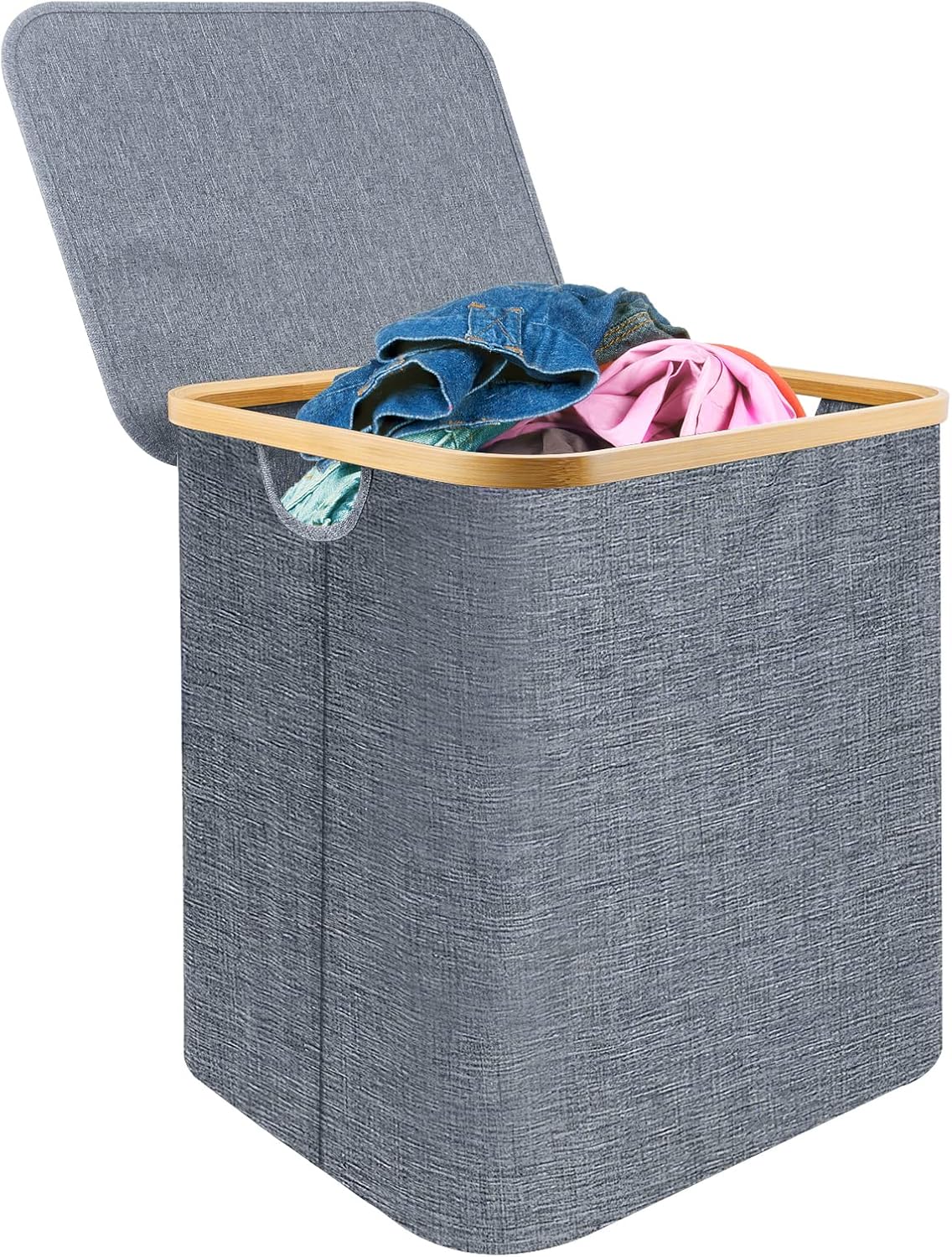 Grey Laundry Baskets with Lid, 60 Liter Collapsible Laundry Basket with