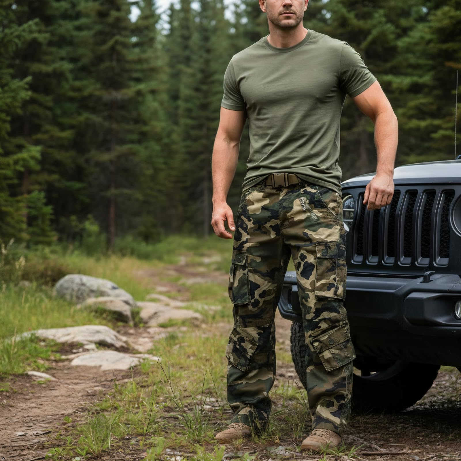 Aeslech Homme Pantalon Cargo Militaire avec 8 Poches Baggy Pantalon de Combat d'extérieur de Travail
