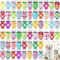 Sweetude 60-Pack Spring Plaid Dog Bandanas Bulk - Adjustable Washable Pet Scarves for Dogs Cats, Grooming Supplies