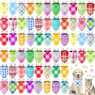 Sweetude 60-Pack Spring Plaid Dog Bandanas Bulk - Adjustable Washable Pet Scarves for Dogs Cats, Grooming Supplies