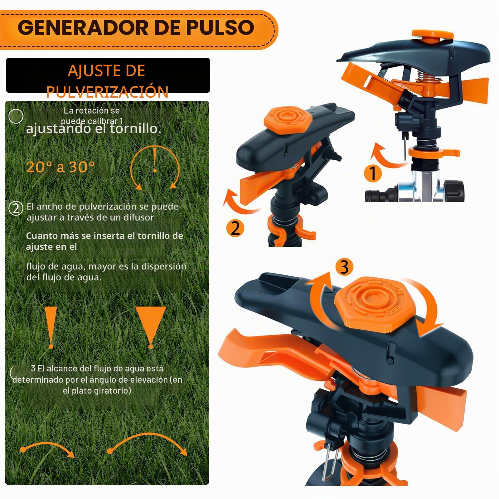 2 Pcs Aspersores de Riego Cesped Giratorio, dellyy Riego Jardin, Aspersores Tejado, Riego por Pulso, Aspersor Sectorial 3/4, Jardin Sectorial para Plantas Flores Verduras