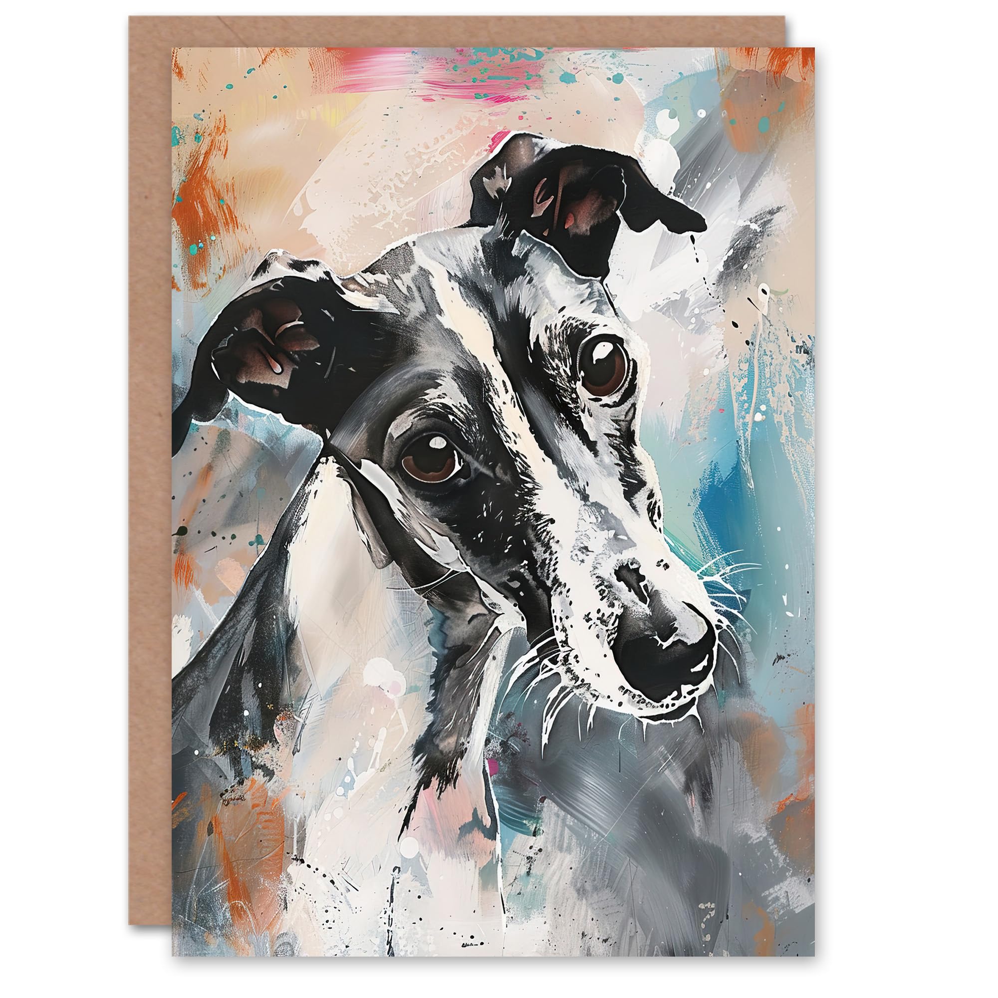 Artery8 Cute Greyhound Whippet Dog Lover Pet Portrait Greeting Birthday Card Him Her All Blank