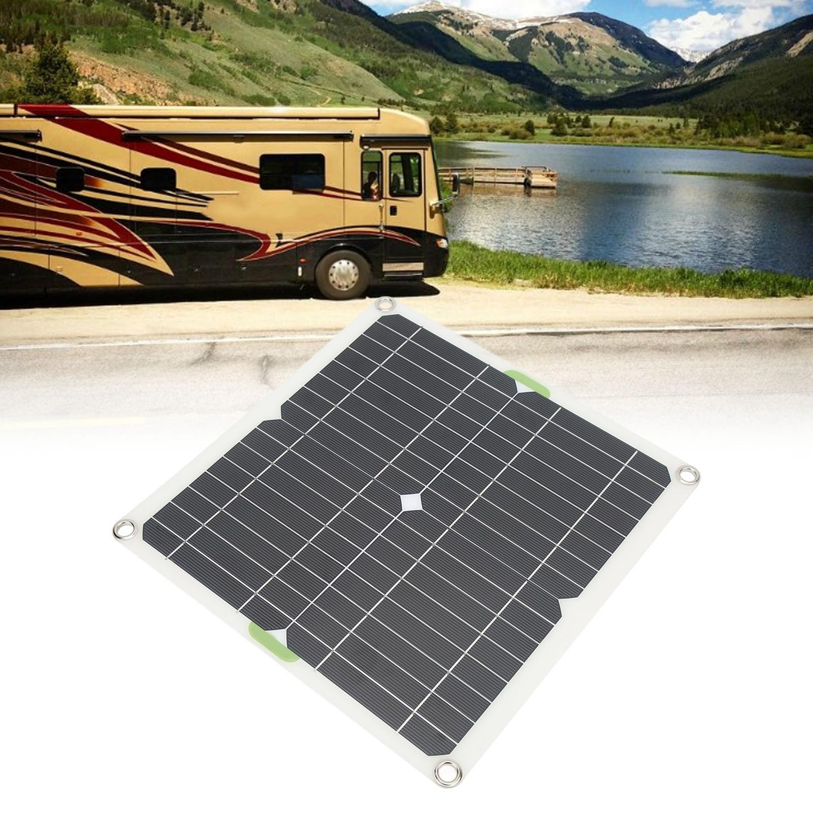 Pannello Solare Monocristallino 200W Kit Completo con Accessori per Campeggio, Barca, Alimentazione Esterna, Cavo Accendisigari e Clip Batteria Inclusi