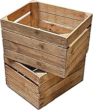 Teramico Wooden Crates Set Offer: Original Vintage Fruit Crates for Furniture Making or as Decoration, Very Sturdy Apple Crates, Tested and Cleaned, 50 x 40 x 30 cm (Set of 2)